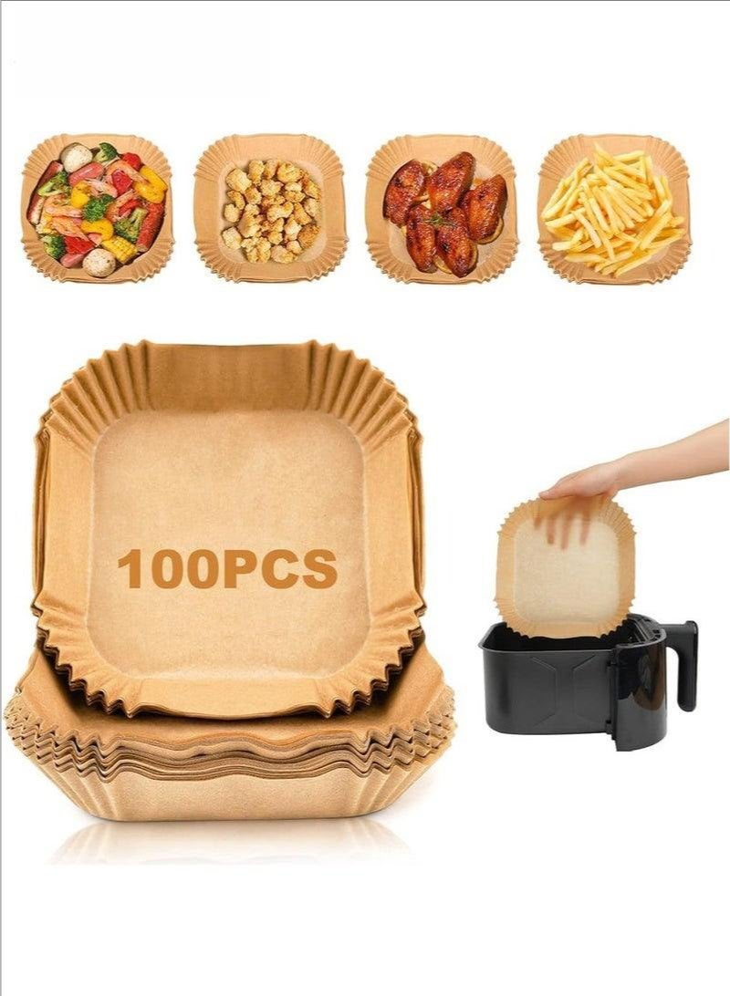 100-Pack Disposable Air Fryer Paper Liners - Non-Stick, Oil-Resistant, Waterproof Food-Grade Paper Pads for Roasting, Microwave & Baking - Image 1