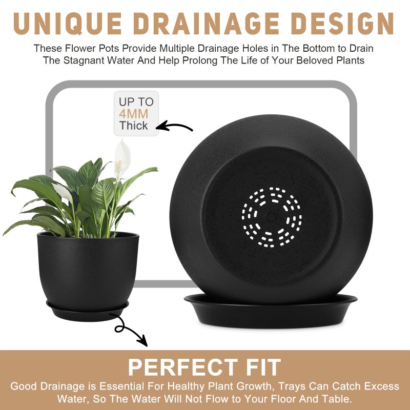 YNNICO Plant Pots 12/10/9 inch Set of 3, Flower Pots with Multi Mesh Drainage Holes, Large Planters for Indoor Outdoor Garden Plants and Flowers. (Black) - Image 3
