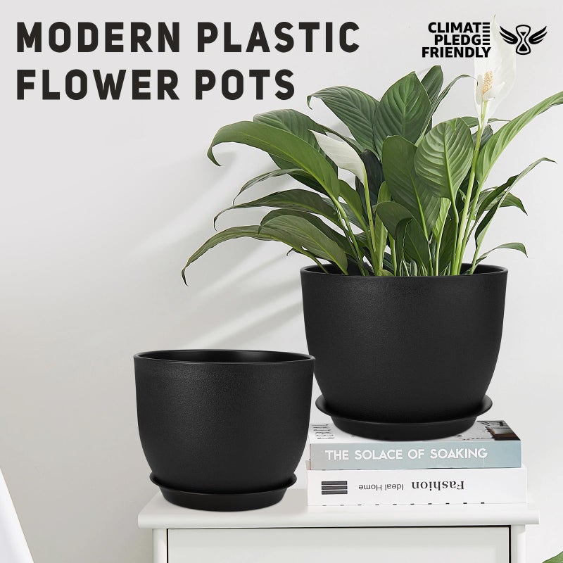 YNNICO Plant Pots 12/10/9 inch Set of 3, Flower Pots with Multi Mesh Drainage Holes, Large Planters for Indoor Outdoor Garden Plants and Flowers. (Black) - Image 4
