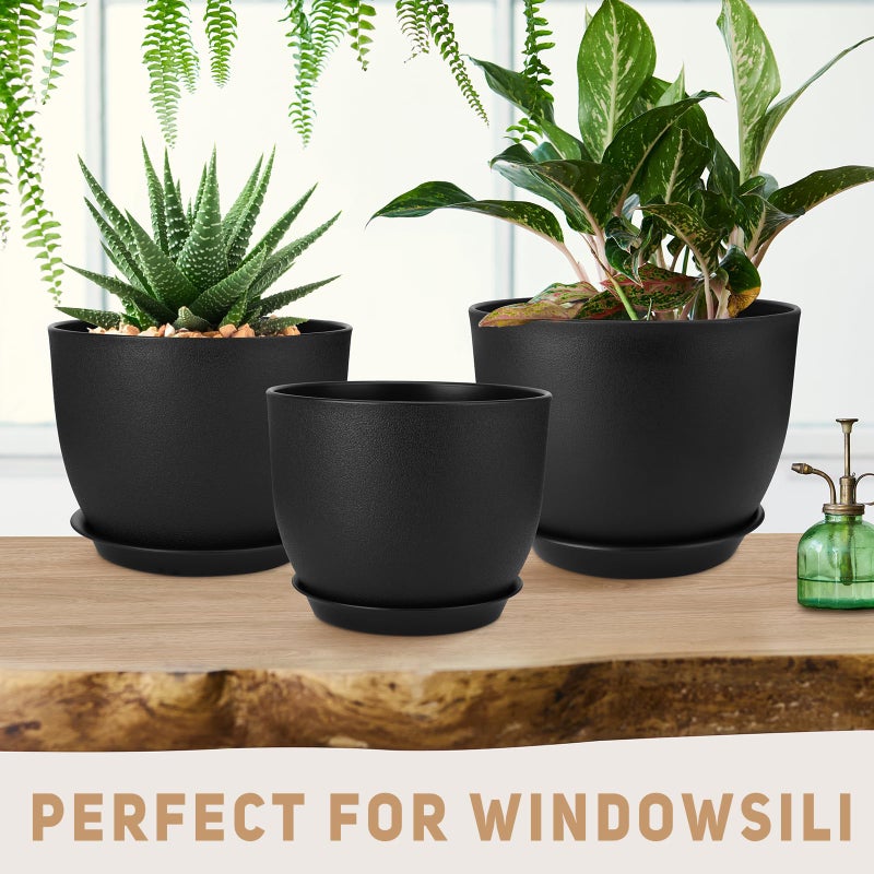 YNNICO Plant Pots 12/10/9 inch Set of 3, Flower Pots with Multi Mesh Drainage Holes, Large Planters for Indoor Outdoor Garden Plants and Flowers. (Black) - Image 5