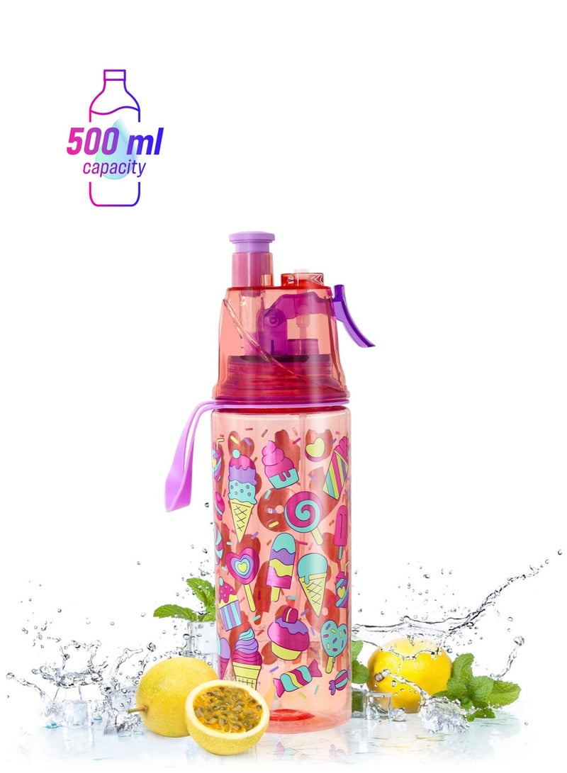 SYOSI زجاجات ماء رش للأطفال، زجاجات شرب ماء بسعة 500مل للأطفال مع رش ضباب للأولاد والبنات للمدرسة، التخييم، ركوب الدراجات، التسلق، التسلق الجبلي، النادي، أفضل هدية للأطفال (1 عبوة) - Image 1
