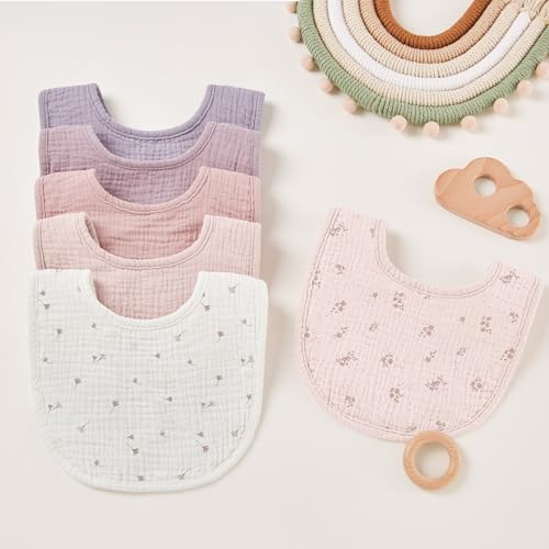 Susurration Muslin Baby Bibs 6 Pack Bandana Drool Bibs,Soft Square Adjustable Baby Drooling Bibs for Unisex Girls & Boys (Purple Print) - Image 4
