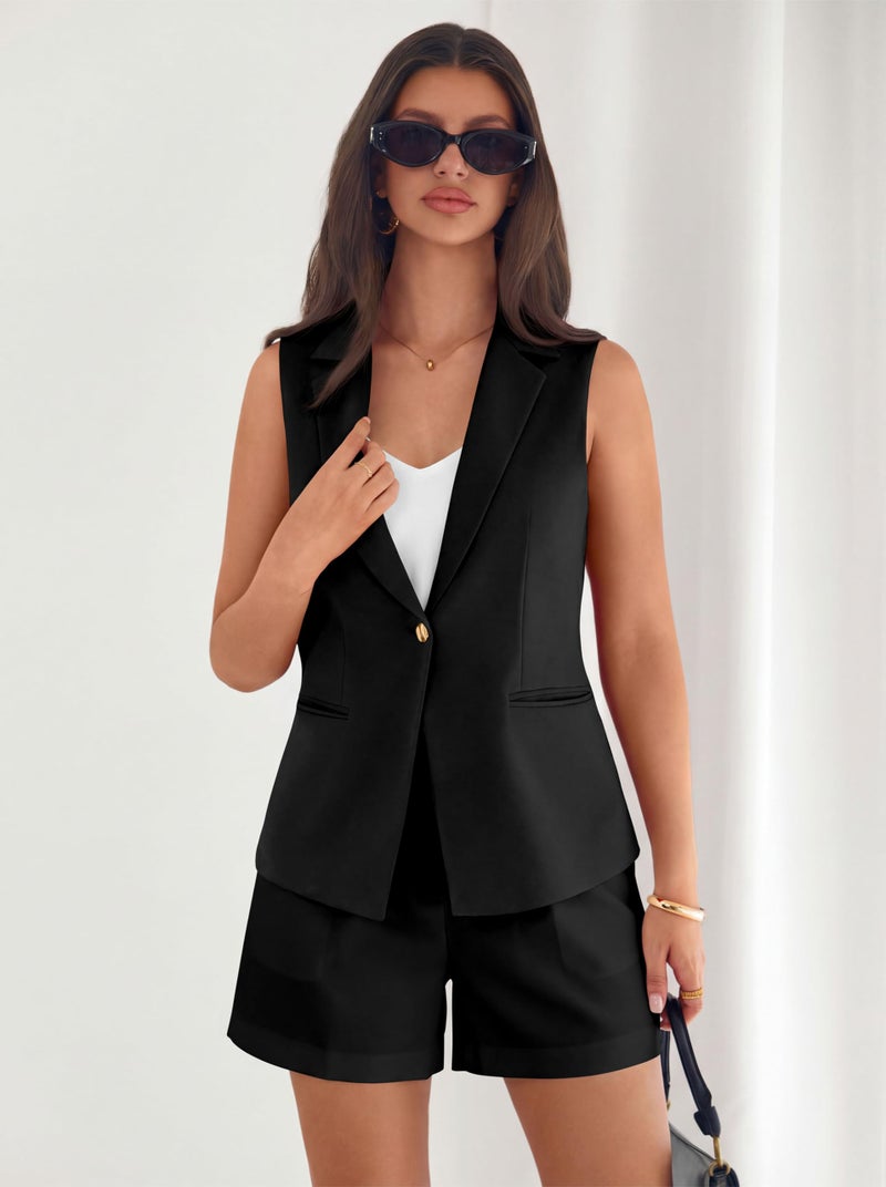 MASCOMODA Summer Sleeveless Blazers for Women Business Casual Dressy Lapel V Neck Button Open Front Work Suit Vest Tops(Black,Large) - Image 5