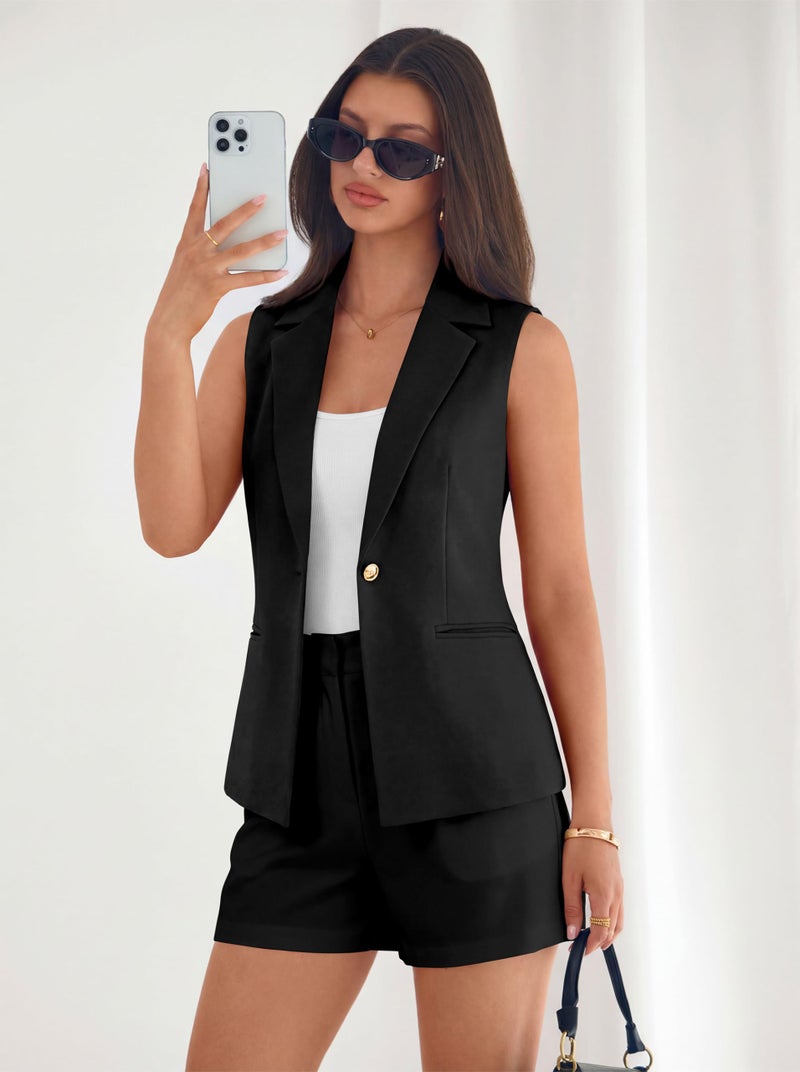 MASCOMODA Summer Sleeveless Blazers for Women Business Casual Dressy Lapel V Neck Button Open Front Work Suit Vest Tops(Black,Large) - Image 4