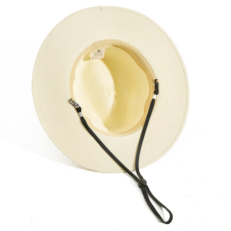 Lanzom Women Wide Brim Straw Panama Roll up Hat Fedora Beach Sun Hat UPF50+(Beige Without Band,One Size-Medium) - Image 3