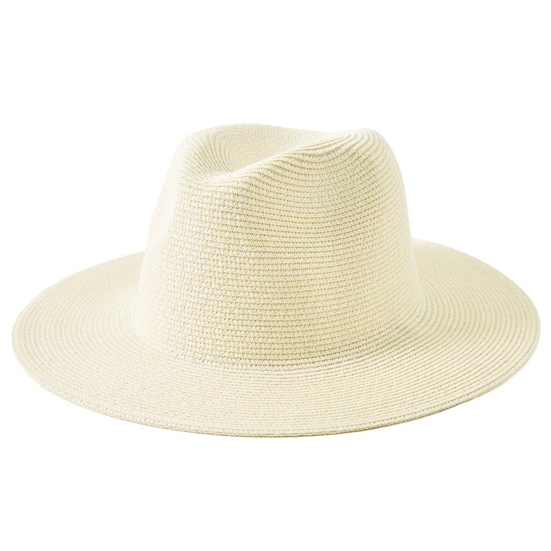 Lanzom Women Wide Brim Straw Panama Roll up Hat Fedora Beach Sun Hat UPF50+(Beige Without Band,One Size-Medium) - Image 1