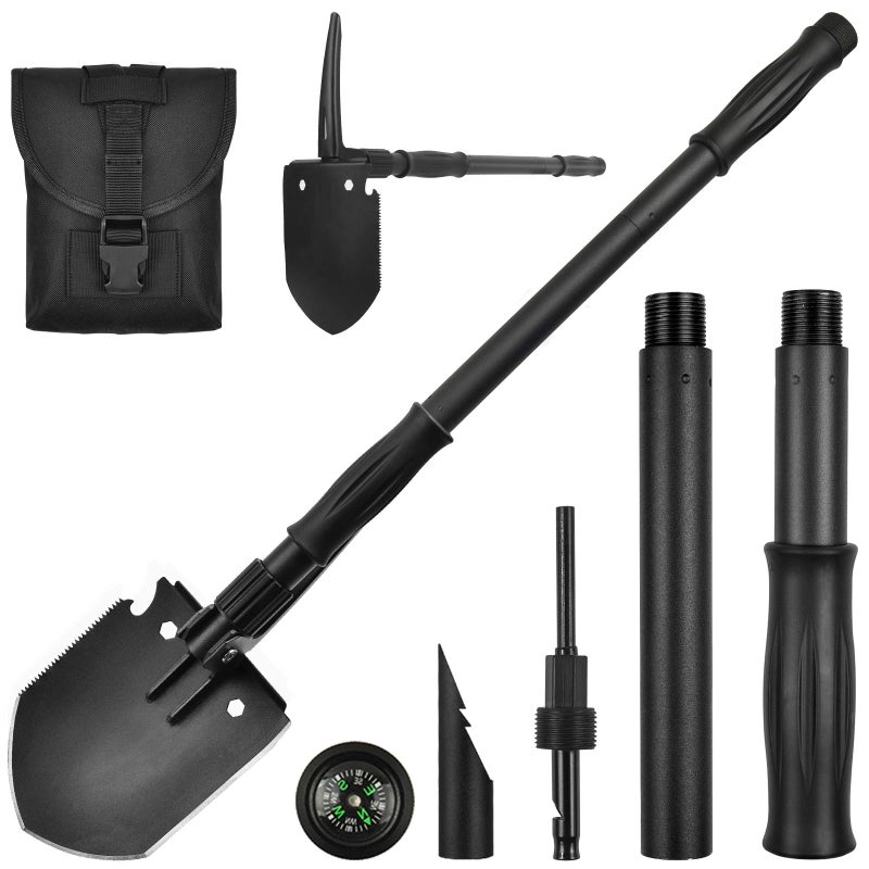 Yeacool Survival Shovel, (28.3'') Camping Folding Shovel, Military Spade Multitool, Tactical Trench Tool, with Pickaxe, Compass, Whistle, Molle Bag for Digging, Metal-Detecting, Off Roading, Emergency - Image 1
