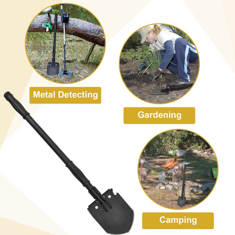 Yeacool Survival Shovel, (28.3'') Camping Folding Shovel, Military Spade Multitool, Tactical Trench Tool, with Pickaxe, Compass, Whistle, Molle Bag for Digging, Metal-Detecting, Off Roading, Emergency - Image 5