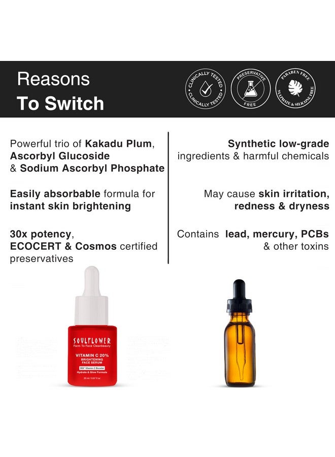 Soulflower 20% Vitamin C Face Serum for Glowing Skin, Dark Spot Reduction, Pigmentation with Kakadu Plum, Lemon & Vitamin E for Men & Women | 30X* Vitamin C Glow Formula| 20ml each (Pack of 3) - Image 5