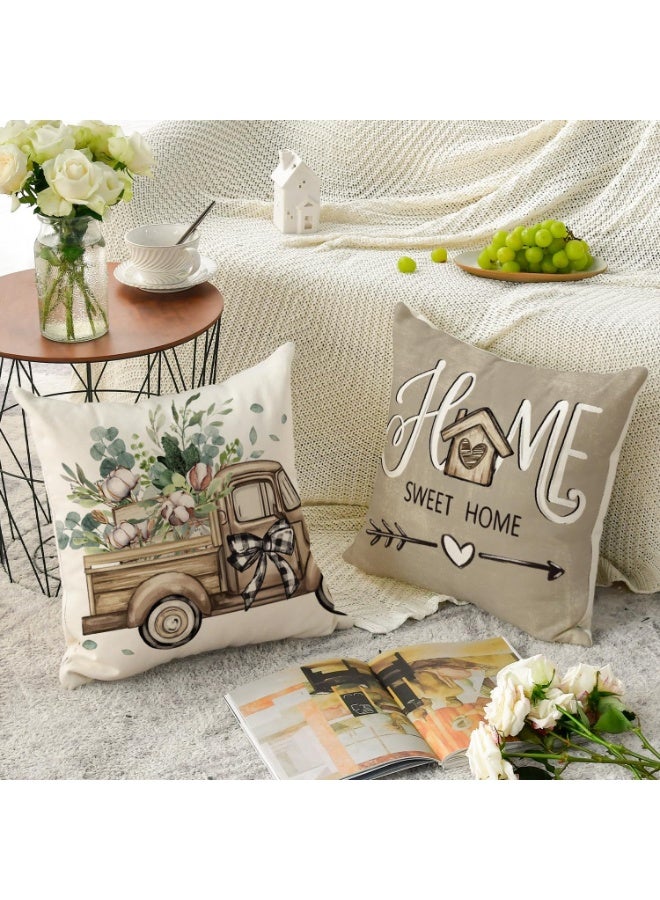 VIUAUAX Bless Our Home Farmhouse Eucalyptus Leaves Throw Pillow Covers, 45 x 45cm Truck Home Sweet Home Cushion Case Decorations Set of 4 - Image 3