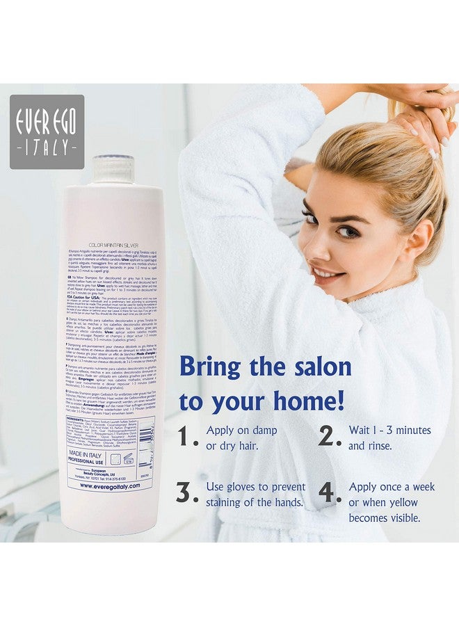 EVER EGO Italy Color Maintain Silver Shampoo For Bleached Blonde And Grey Hair ; Revitalizing And Moisturizing Hair Care Product For Men And Women ; 1L Bottle - Image 5