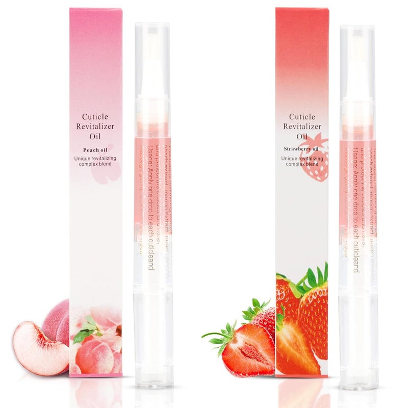 Meschett 2PCS Cuticle Oil Pens for Nail CareCuticle Revitalizer Oil Pen with Soft BrushCuticle Oil to Prevent Nail Cracking and Dry Peach  Strawberry Flavor