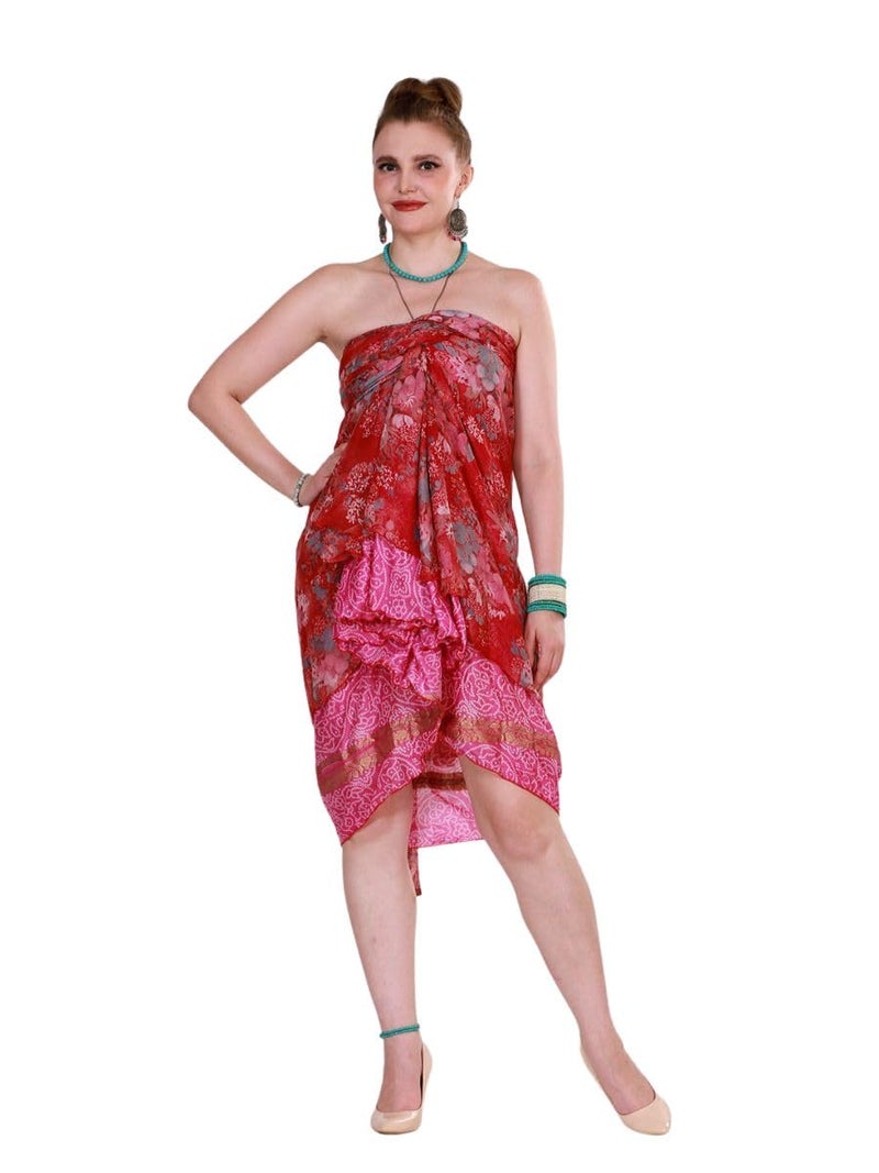 Wevez® Wholesale Lot of 10 Pcs Indian Printed Reversible Art Silk Wrap Around Skirts - Image 4