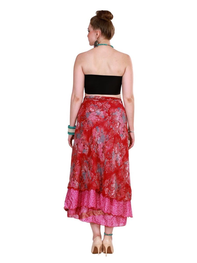 Wevez® Wholesale Lot of 10 Pcs Indian Printed Reversible Art Silk Wrap Around Skirts - Image 3