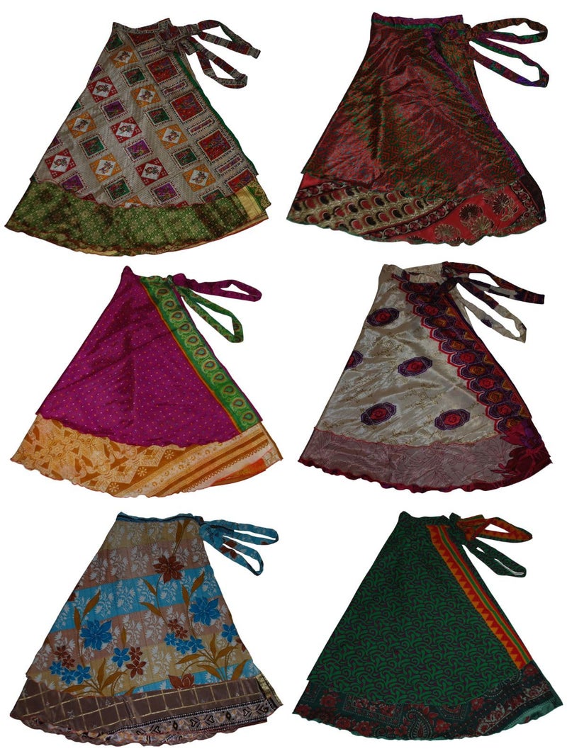 Wevez® Wholesale Lot of 10 Pcs Indian Printed Reversible Art Silk Wrap Around Skirts - Image 1