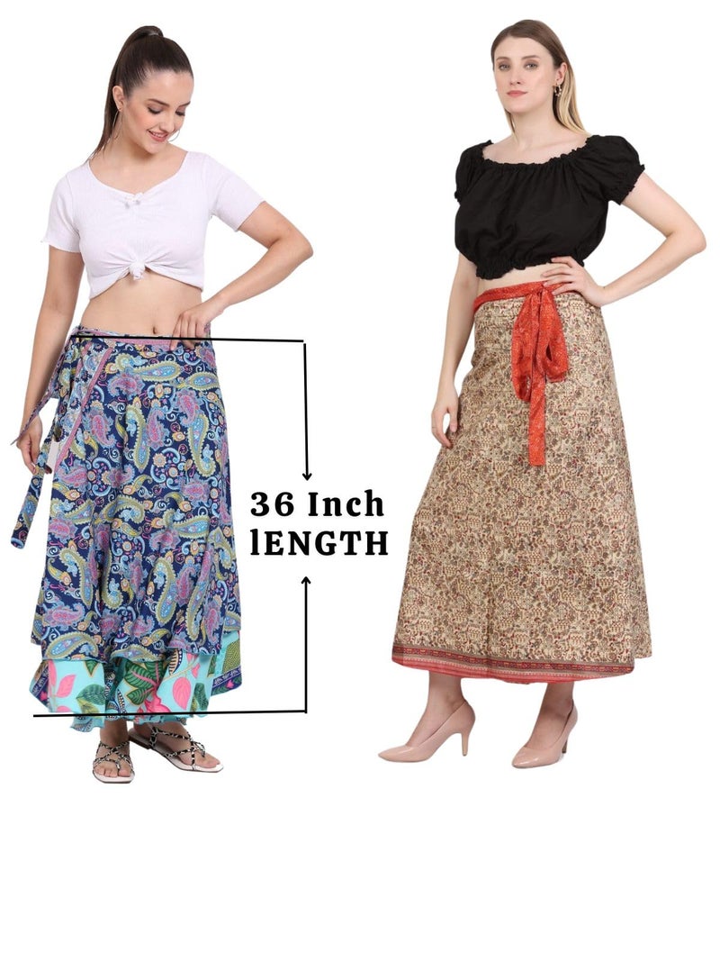 Wevez® Wholesale Lot of 10 Pcs Indian Printed Reversible Art Silk Wrap Around Skirts - Image 2