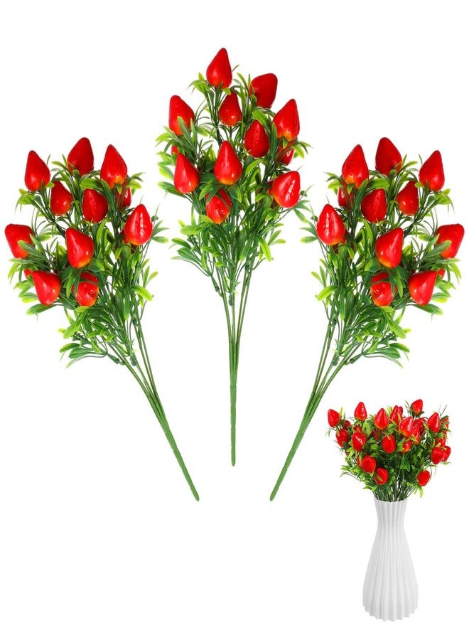 BESPORTBLE 3Pcs Artificial Strawberry Stems - Faux Fruit Branches for Farmhouse Kitchen Decor - Realistic Red Berry Picks for Tiered Tray & Vase Fillers - Rustic Cottagecore Floral Arrangement - Image 1