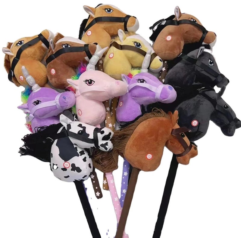 Y&D New Unicorn Hobby Horse Stick Head Riding Plush Toy Horse Riding Stick With Horse Sounds - Image 2
