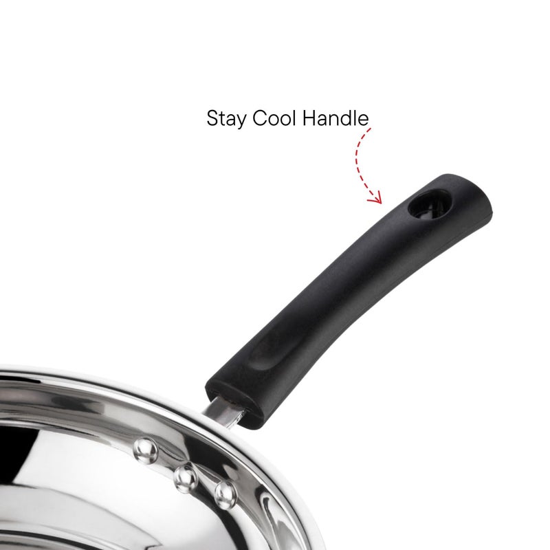 Vinod Stainless Steel Frypan - 20 cm | Skillet Pan for Frying | SAS Bottom | Cool Touch Bakelite Handle | Induction and Gas Base| 2 Year Warranty - Silver - Image 4