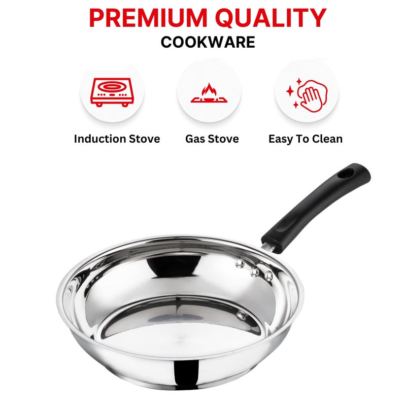 Vinod Stainless Steel Frypan - 20 cm | Skillet Pan for Frying | SAS Bottom | Cool Touch Bakelite Handle | Induction and Gas Base| 2 Year Warranty - Silver - Image 5