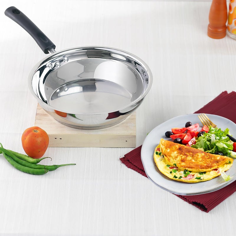 Vinod Stainless Steel Frypan - 20 cm | Skillet Pan for Frying | SAS Bottom | Cool Touch Bakelite Handle | Induction and Gas Base| 2 Year Warranty - Silver - Image 2