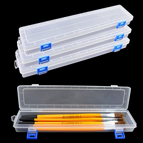 Yedadone 4 Pack Paint Brush Storage Box Clear Paint Brush Holder Long Brush Storage Case Watercolor Pen Container with Buckle - Image 1