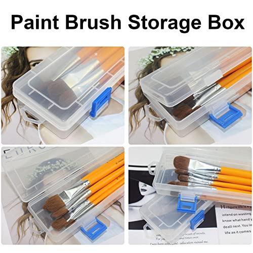 Yedadone 4 Pack Paint Brush Storage Box Clear Paint Brush Holder Long Brush Storage Case Watercolor Pen Container with Buckle - Image 3