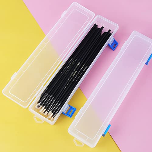 Yedadone 4 Pack Paint Brush Storage Box Clear Paint Brush Holder Long Brush Storage Case Watercolor Pen Container with Buckle - Image 5
