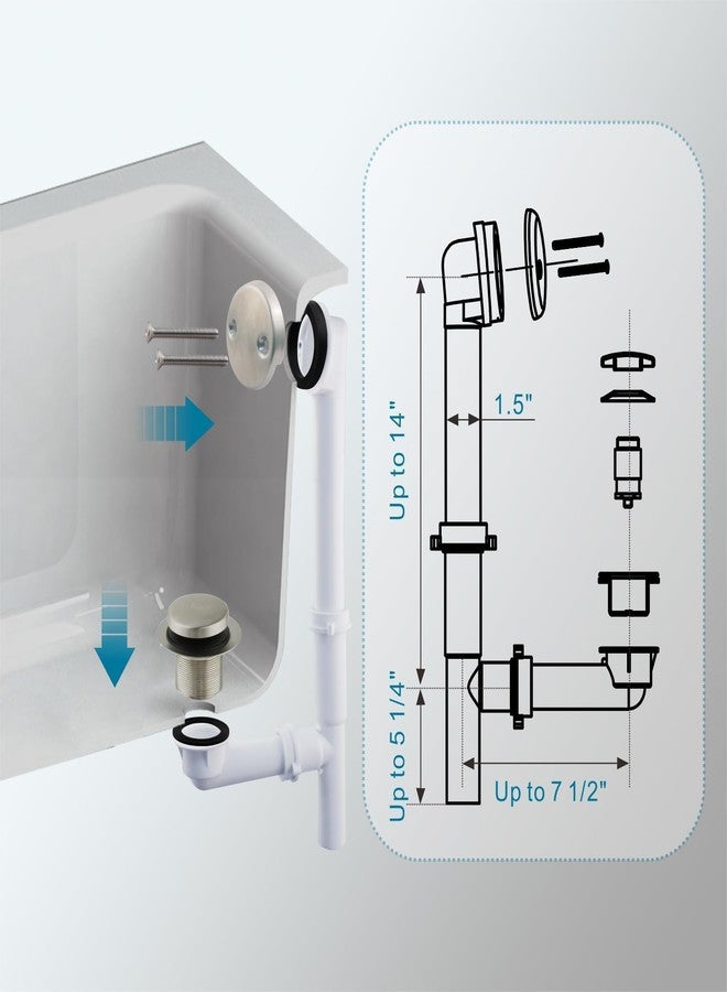 طقم تصريف حوض الاستحمام WELSAN أنبوبي 1-1/2 بوصة مع سدادة تصريف حوض الاستحمام ذات طرف إصبع القدم، سدادة تصريف حوض الاستحمام ذات طرف إصبع القدم وفتحة تصريف الفائض، أنبوب PVC قائم بذاته (نيكل مصقول) - Image 4