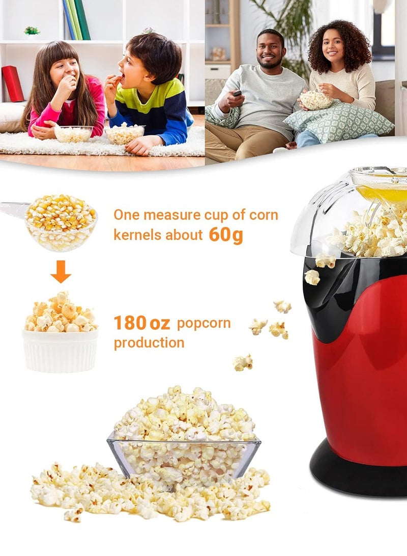 CubeG Hot Air Popcorn Maker 1200W, Automatic Popcorn Machine, Quick to Complete Healthy Food in 2-3 Minutes Household Popcorn Maker, Fast and Easy-to-Use Mini Popcorn Machine Red - Image 2
