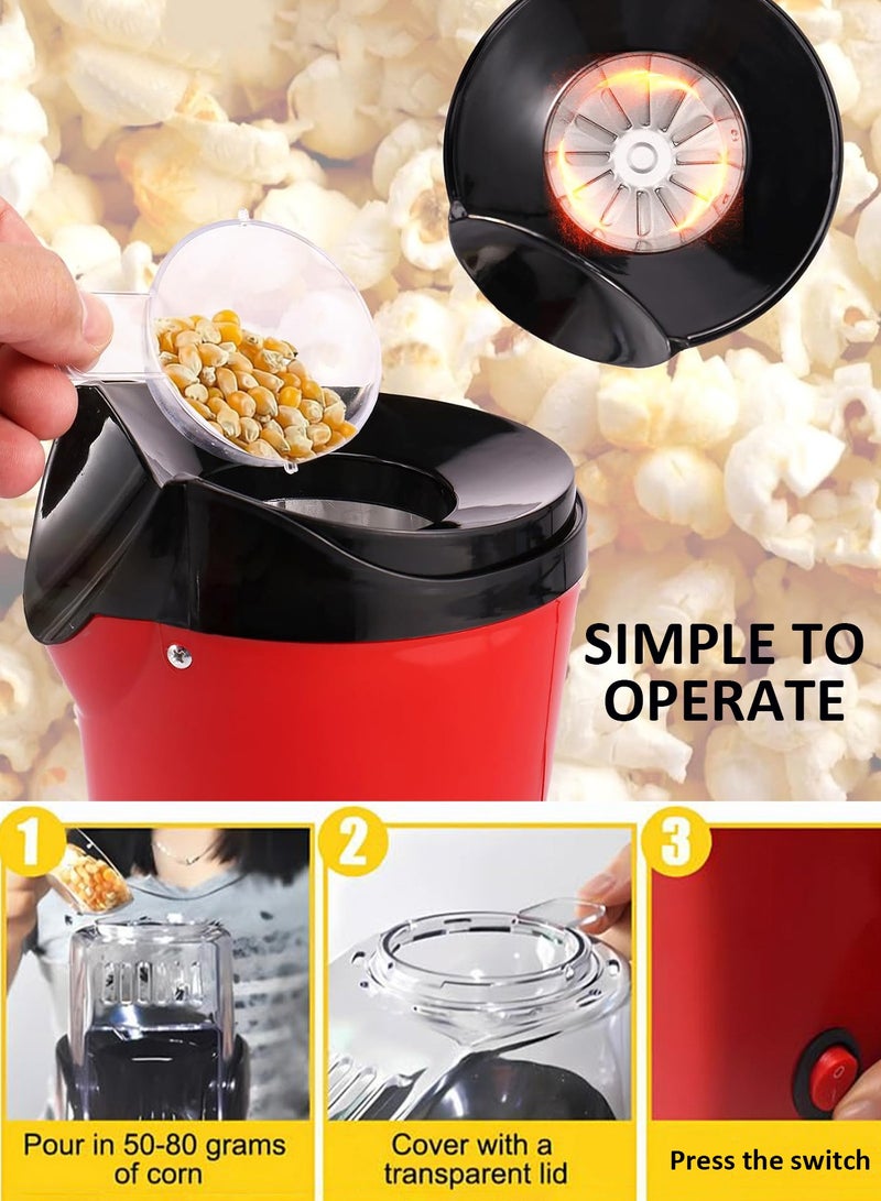 CubeG Hot Air Popcorn Maker 1200W, Automatic Popcorn Machine, Quick to Complete Healthy Food in 2-3 Minutes Household Popcorn Maker, Fast and Easy-to-Use Mini Popcorn Machine Red - Image 3