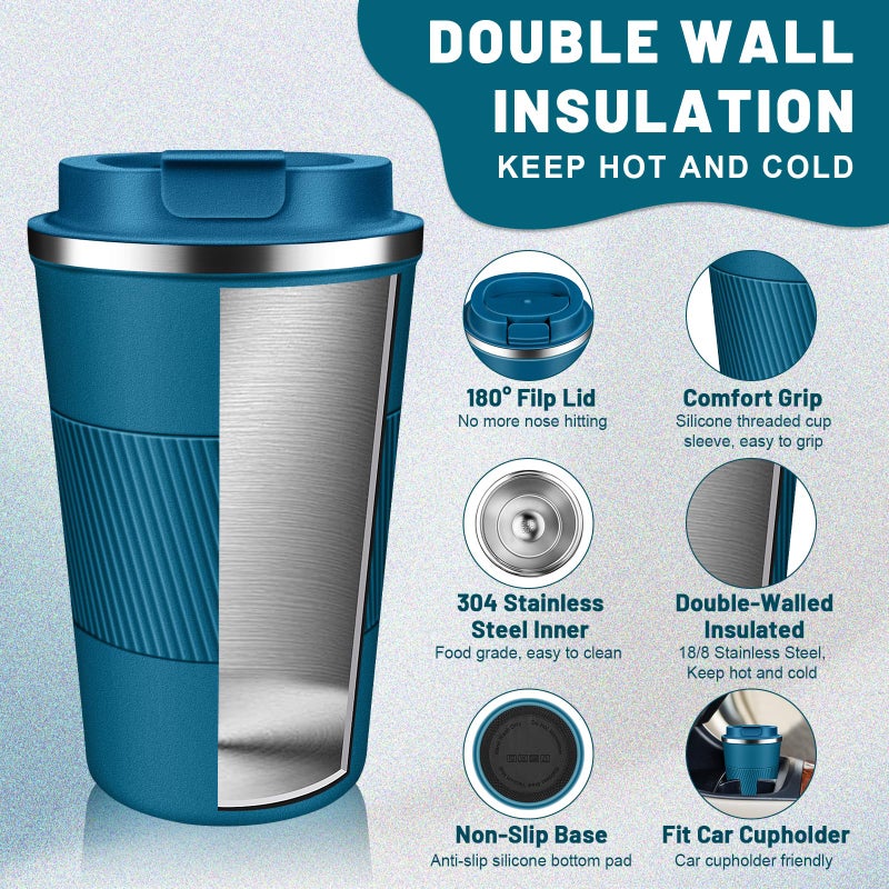 DUBUXW Insulated Coffee Tumblers with Flip Lid 12oz / 17oz, Stainless Steel Travel Coffee Mug Leak Proof, Vacuum Insulated Coffee Mug Reusable Cup, Keeps Cold and Hot for Coffee Tea - Image 4