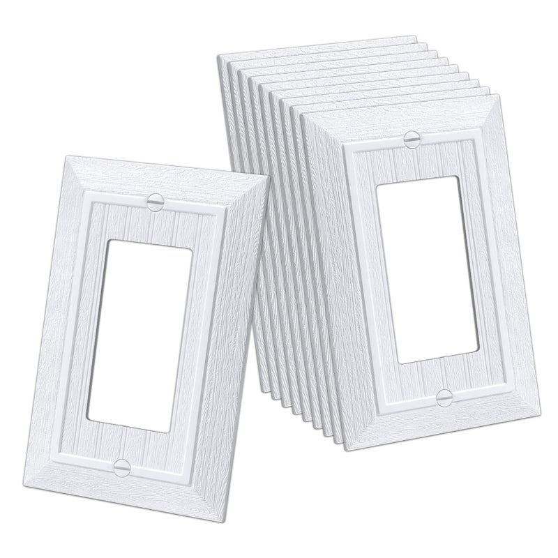 CML Single Beadboard Decorator Wall Plate 1Gang Decorative Receptacle Outlet Covers 10 Pack Retro Wood grain Design Switch Plates MidSize 315X 487 Impact Resistant White