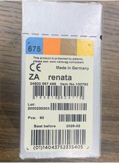 Renata Hearing Aid Battery Renata Za Size 675 - 60's  - Image 2