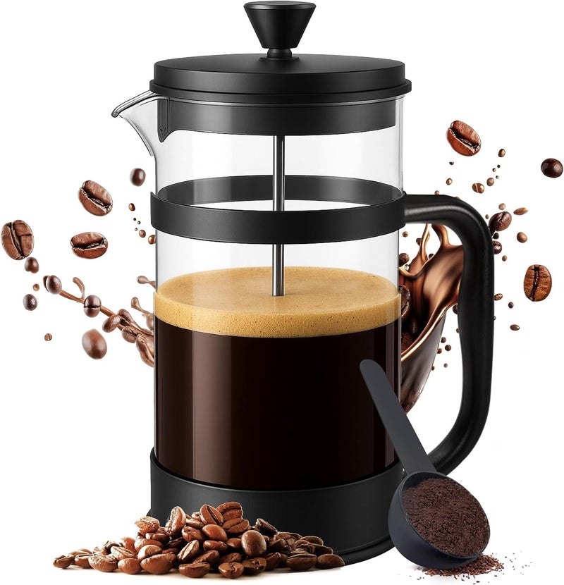 Utopia Kitchen Borosilicate Glass French Press Coffee Maker 21 Oz, Heat-Resistant Cafetiere & Tea Maker, Thickened Glass Coffee Press for Travel and Camping, Black - Image 1