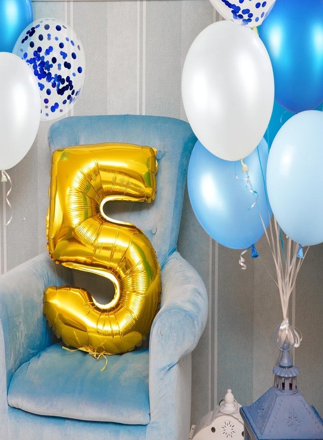 KUULBELA 68Pcs Blue and White Balloons Kit 12 Inch, Blue Confetti Balloons Light Blue Baby Blue Pearl White Party Balloons with Ribbons for Birthday, Wedding, Baby Shower, Graduation Decorations - Image 5