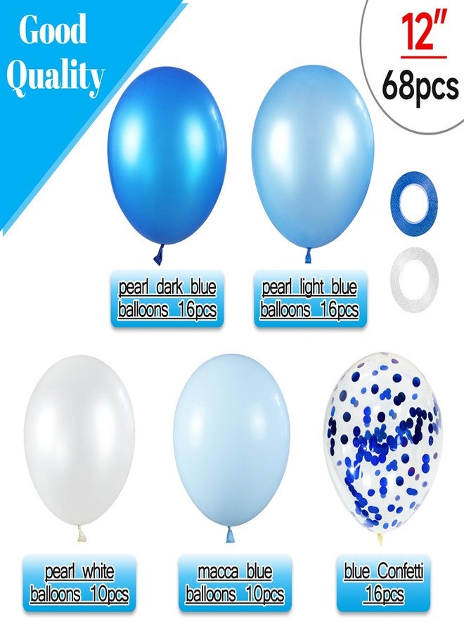 KUULBELA 68Pcs Blue and White Balloons Kit 12 Inch, Blue Confetti Balloons Light Blue Baby Blue Pearl White Party Balloons with Ribbons for Birthday, Wedding, Baby Shower, Graduation Decorations - Image 2