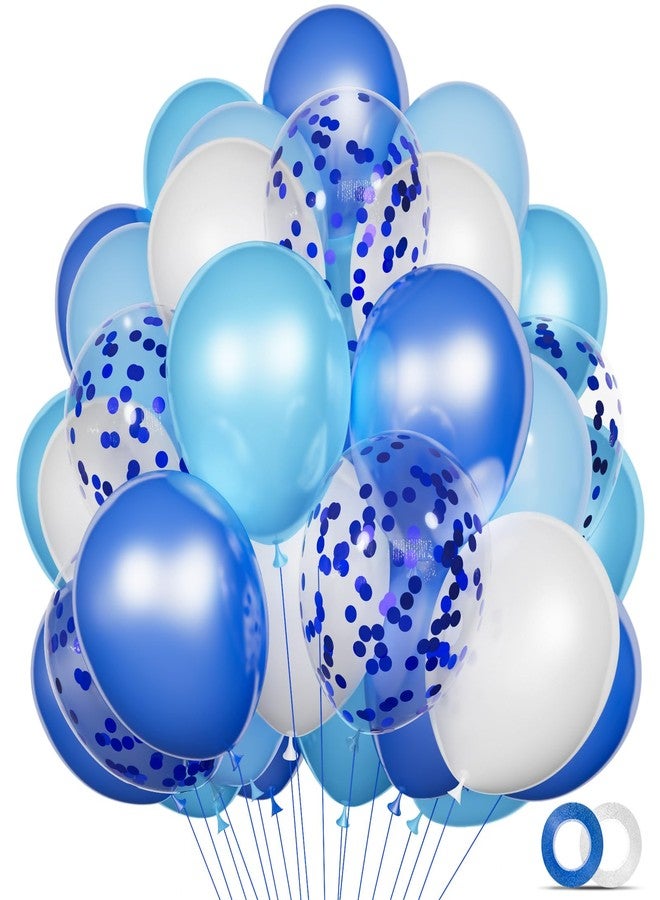 KUULBELA 68Pcs Blue and White Balloons Kit 12 Inch, Blue Confetti Balloons Light Blue Baby Blue Pearl White Party Balloons with Ribbons for Birthday, Wedding, Baby Shower, Graduation Decorations - Image 1