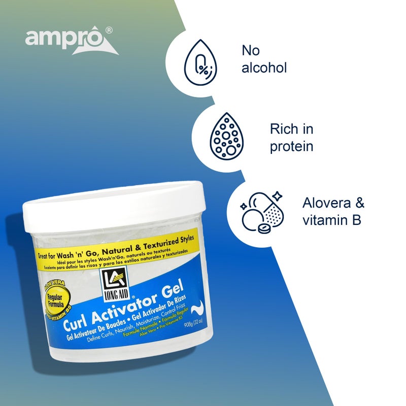 AmPro Long-Aid Activator Gel - Enriched with Aloe Vera, Protein, and Vitamin B Complex - Brings Essential Moisture to Strands - Defines Your Natural Curls - Regular - 32 oz - Image 5