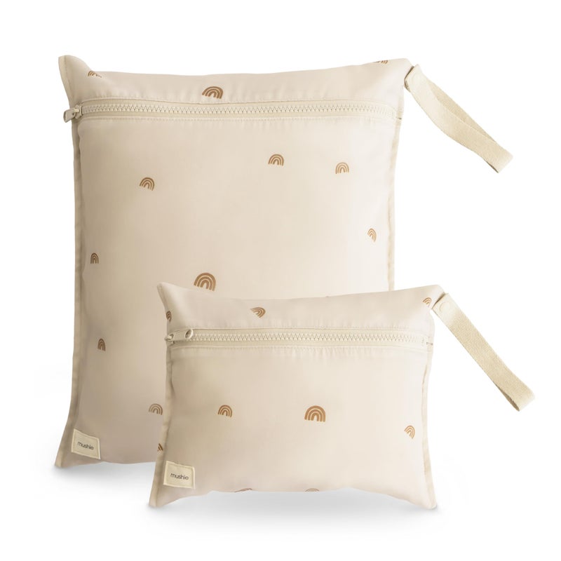 mushie Water Resistant Wet Bags | Large & Small Reusable Storage Bag for Baby Items and Travel | Zippered Pockets with Handle | Machine Washable, Set of 2 (Rainbows) - Image 1