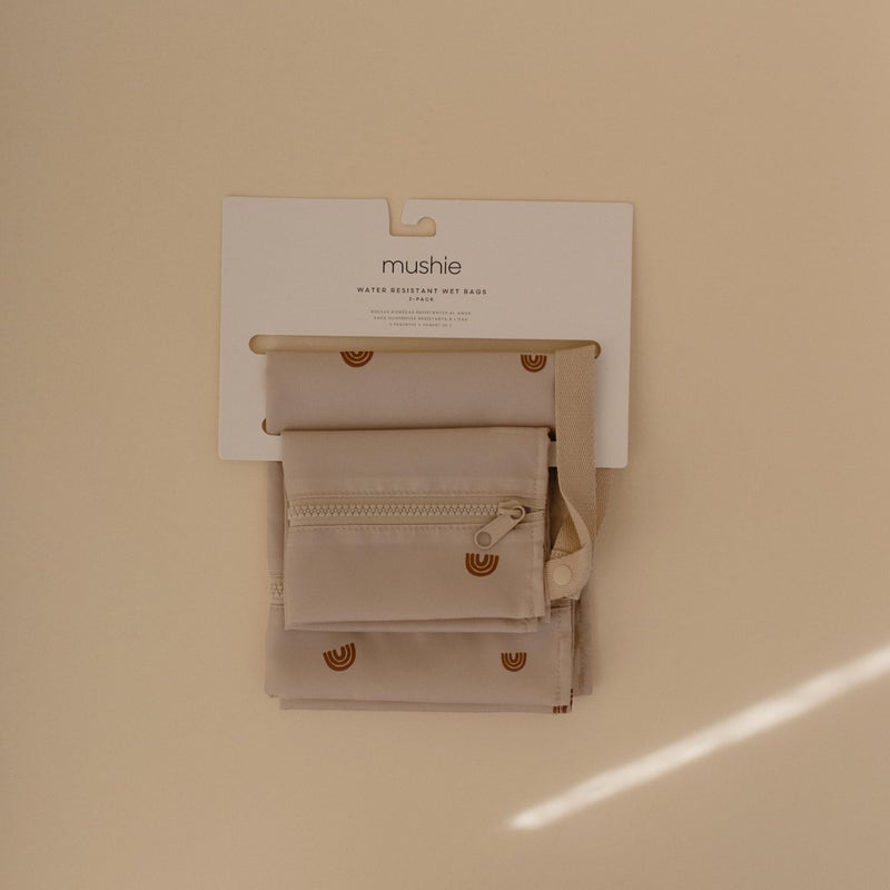 mushie Water Resistant Wet Bags | Large & Small Reusable Storage Bag for Baby Items and Travel | Zippered Pockets with Handle | Machine Washable, Set of 2 (Rainbows) - Image 3