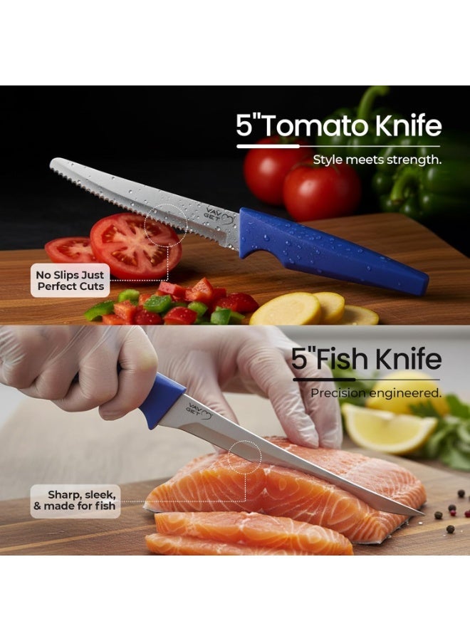 VAV GET 18-Piece Stainless Steel Knife Set with Protective Covers & Peeler - Blue - Image 5