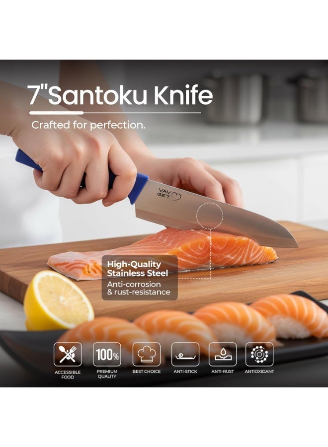 VAV GET 18-Piece Stainless Steel Knife Set with Protective Covers & Peeler - Blue - Image 2
