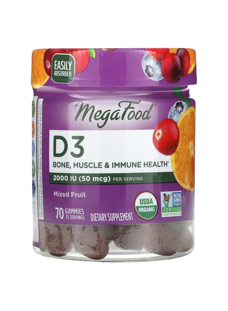 MegaFood D3, Mixed Fruit, 70 Gummies (25 mcg (1,000 IU) per Gummy)