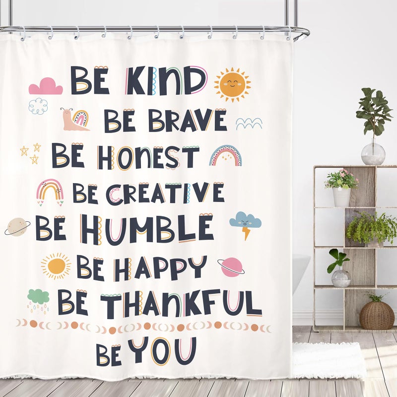 Kalmico Kalmico Kids Quotes Inspirational Shower Curtain 60Wx72L Inch Boys Girls Motivational Positive Child Nursery Rainbow Sun Cute Bathroom Set Accessories Decor Waterproof with 12 Pack Hooks - Image 3