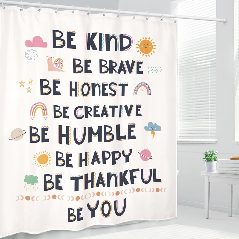 Kalmico Kalmico Kids Quotes Inspirational Shower Curtain 60Wx72L Inch Boys Girls Motivational Positive Child Nursery Rainbow Sun Cute Bathroom Set Accessories Decor Waterproof with 12 Pack Hooks - Image 1