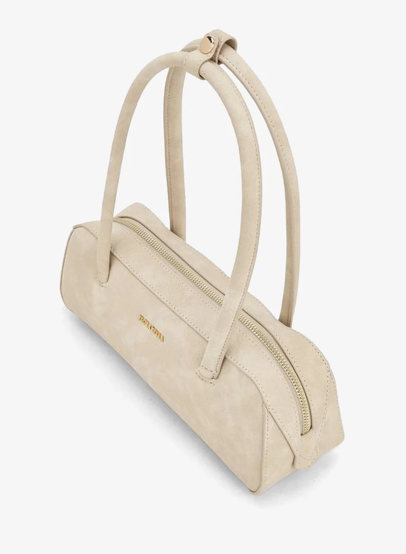 Flora Bella By Shoexpress CREAM Solid Shoulder Bag With Zip Closure for Women | Best Price UAE