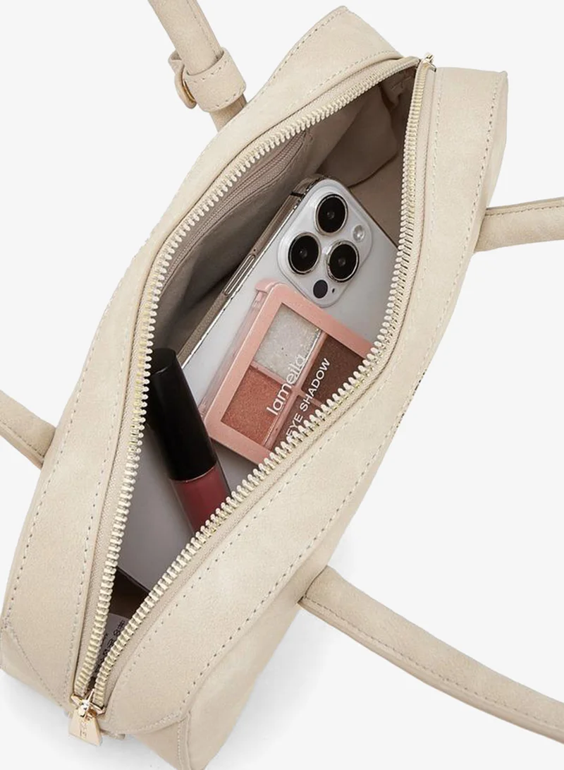 Flora Bella By Shoexpress CREAM Solid Shoulder Bag With Zip Closure for Women | Best Price UAE