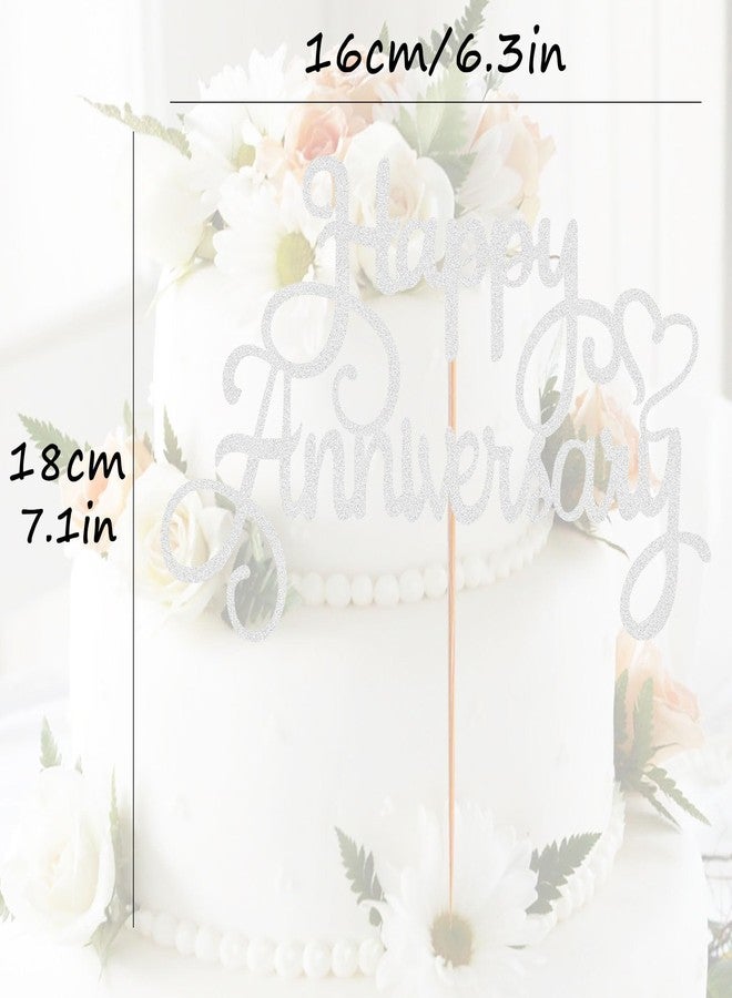 AHAORAY Happy Anniversary Cake Topper - Silver Glitter Cake Decorations Supplies - Birthday Cake Bunting Decor, for Photo Booth Props - Image 3
