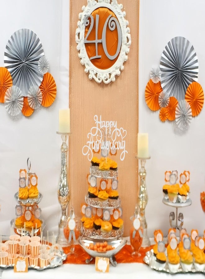 AHAORAY Happy Anniversary Cake Topper - Silver Glitter Cake Decorations Supplies - Birthday Cake Bunting Decor, for Photo Booth Props - Image 4